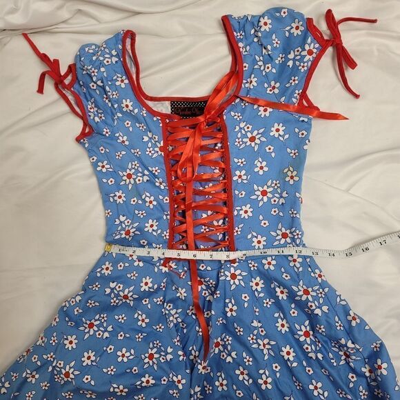 VOODOO VIXEN dress blue daisy floral corset lace up circle pinup S - Picture 12 of 14